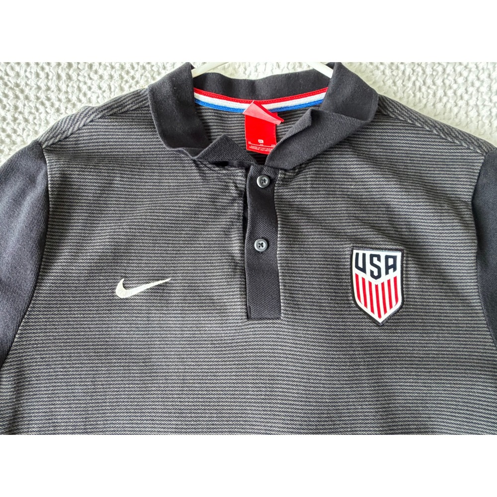 Nike Polo Shirt Mens XL Black Grey Cotton Stripe US Soccer Federation USMNT
